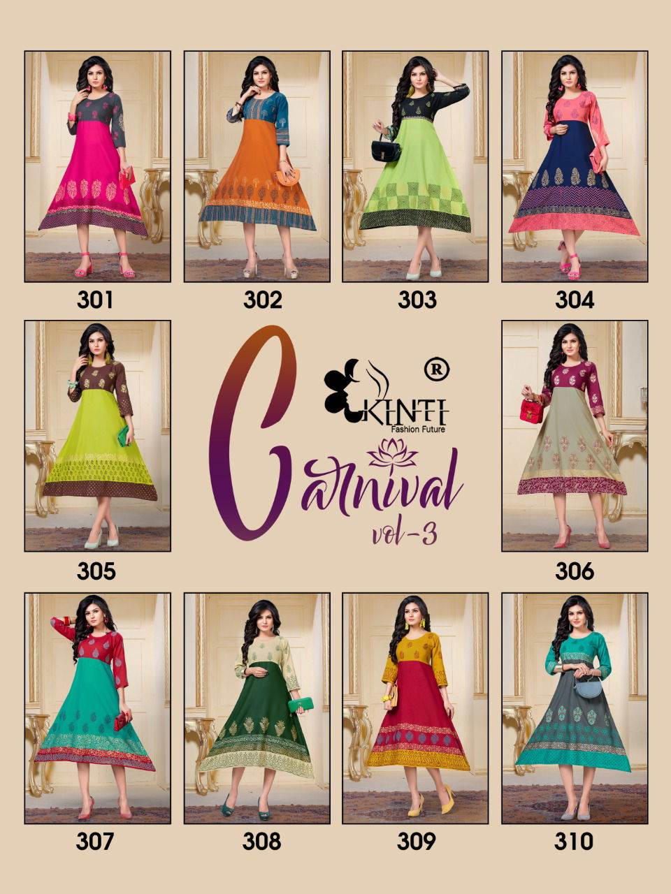 Kinti Carnival Anarkali Casual Wear Designer Printed Rayon Kurtis Collection
